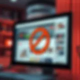 Visual representation of adblock technology in action on a digital screen