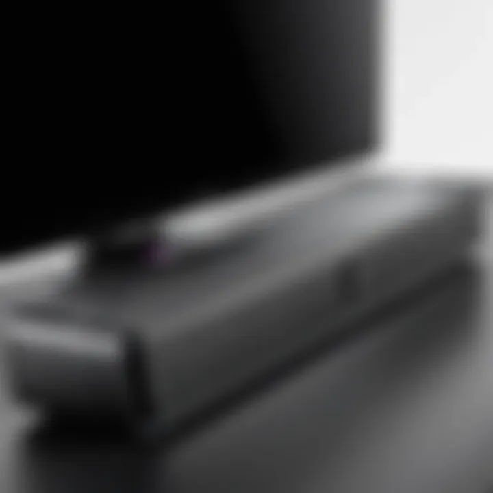 Close-up view of the Alienware soundbar showcasing its sleek design.