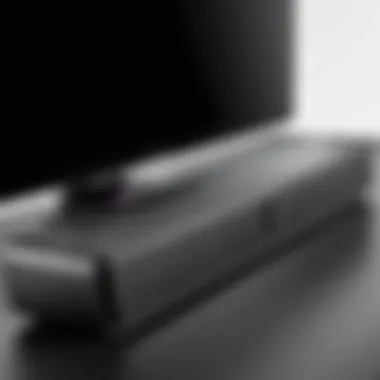 Sleek Design of Alienware Soundbar Close-up view of the Alienware soundbar showcasing its sleek design.