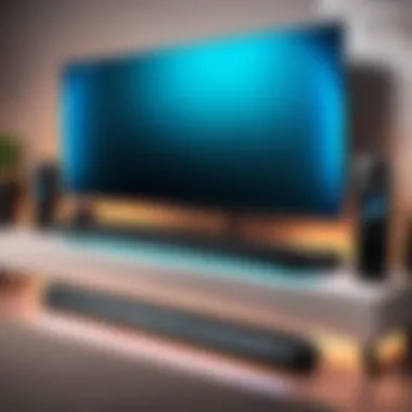 Alienware Soundbar in Gaming Environment Alienware soundbar integrated into a gaming setup with ambient lighting.