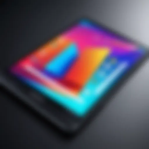 A Samsung tablet displaying a vibrant e-book interface