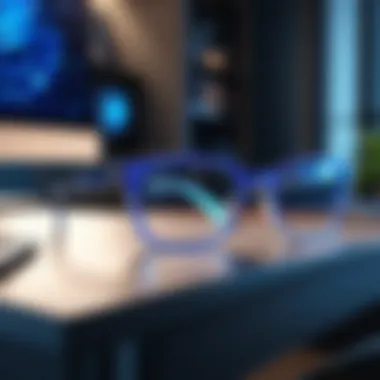 Elegant blue light blocking glasses on a desk