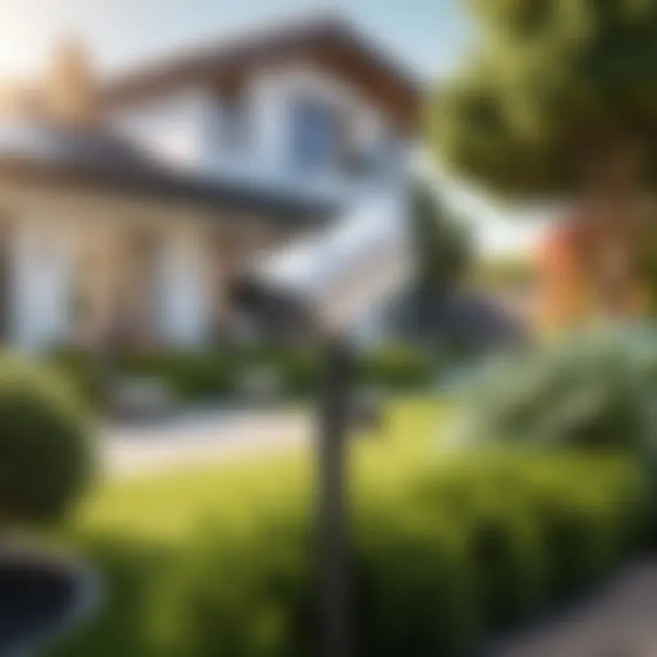 A beautifully landscaped garden with a security camera in view