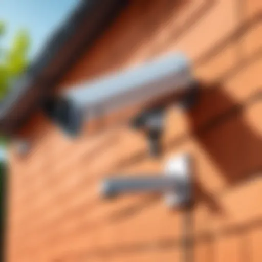 Solar powered security camera mounted on an exterior wall