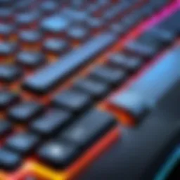 A close-up view of a Bluetooth keyboard showcasing vibrant backlighting.