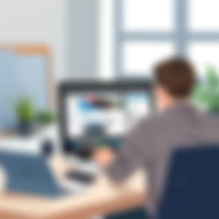 User interacting with Mac Air laptop in a modern workspace