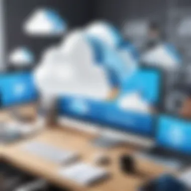 A conceptual illustration showcasing the integration of cloud storage with collaborative tools in a modern workspace