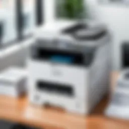 A high-performance laser printer copier in a modern office setting