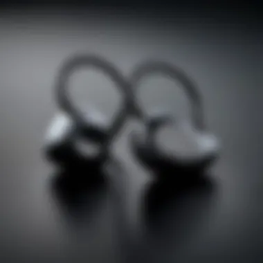 Elegantly Designed Wireless Earbuds Wireless earbuds with over-ear hooks displayed elegantly