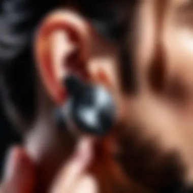 Close-up of earbud showcasing sound quality features