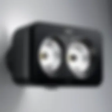 Sleek Design of Ring Floodlight Camera Front view of the Ring Floodlight Camera showcasing its sleek design and dual floodlights.