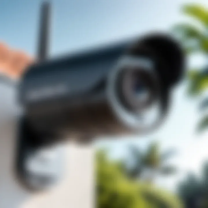 A close-up view of smart features on an outdoor security camera