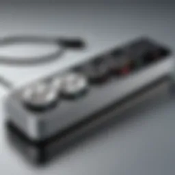 Illustration of an extra large power strip showcasing multiple outlets and USB ports