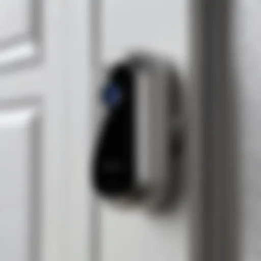 Close-up view of a sleek doorbell camera integrated with HomeKit