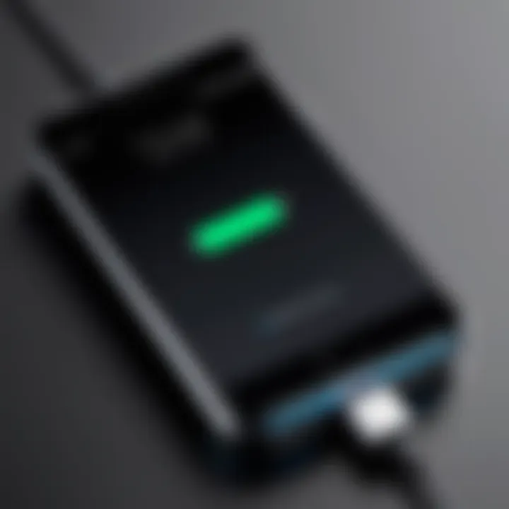 Close-up of a modern smartphone charging rapidly