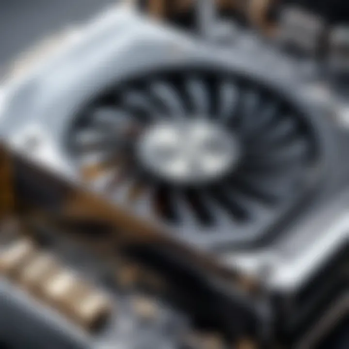 Detailed view of a graphics card with cooling solutions