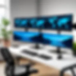 Overview of a dual monitor setup showcasing ergonomic workspace