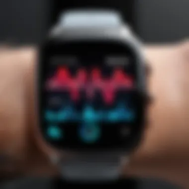 Close-up of smartwatch heart rate monitoring feature