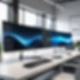 Curved monitor setup in a modern office