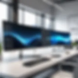 Curved monitor setup in a modern office