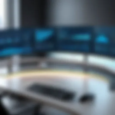 Ergonomic Workspace with Curved Monitors Ergonomic workspace featuring curved monitors