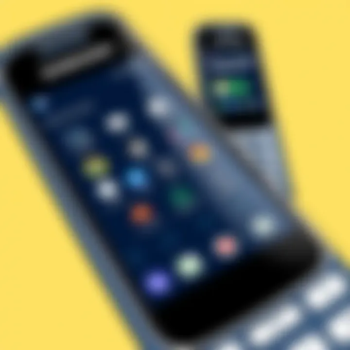 Close-up of Samsung flip phone displaying large icons and easy-to-navigate menus