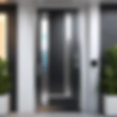 A modern residential entrance featuring a digital keypad door lock