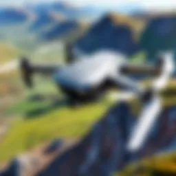Aerial view of a drone flying over a scenic landscape