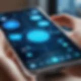 A close-up view of a smartphone displaying heads-up information in augmented reality.