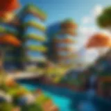 A vibrant virtual landscape showcasing a creative building environment.