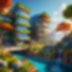 A vibrant virtual landscape showcasing a creative building environment.