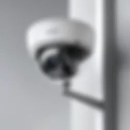 A detailed view of a single wired security camera setup