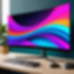 A sleek curved ultrawide monitor showcasing vibrant colors.