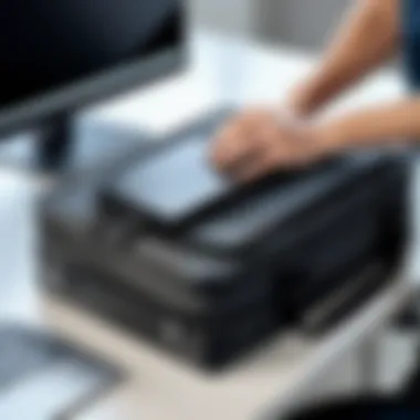 Utilizing a Computer Bag in a Professional Setting Professional using a computer bag in a workspace