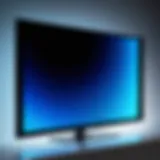 Close-up of a television screen with a blue light filter applied