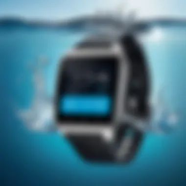 Samsung watch submerged in water showcasing waterproof features