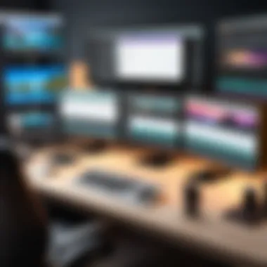 A dynamic workspace of a popular video editing software highlighting key features