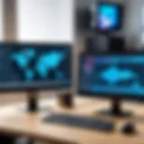 A modern graphic design workstation showcasing high-end monitors and peripherals