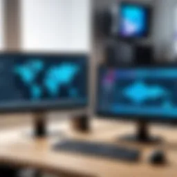 A modern graphic design workstation showcasing high-end monitors and peripherals