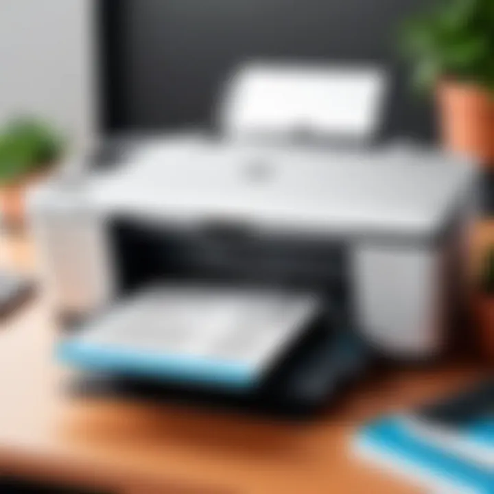 HP DeskJet printer in professional workspace setting