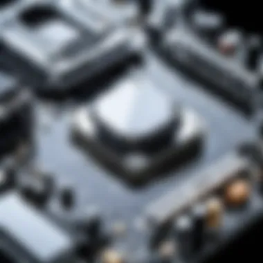Installing Components onto the Motherboard Close-up of a motherboard with components being installed