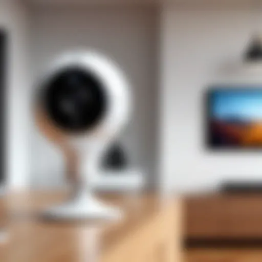 A modern security camera positioned in a home setting