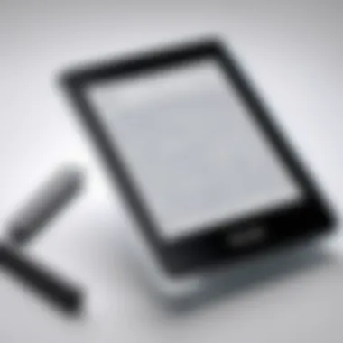 Sleek Design of the Kindle A close-up view of the Kindle device showcasing its sleek design and e-ink display.