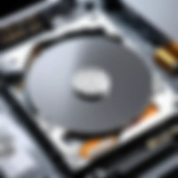 Close-up view of a hard drive in a laptop for upgrade considerations