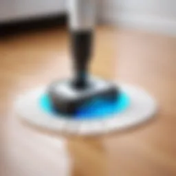 Showcasing a high-tech robotic mopping device in action on a clean floor.