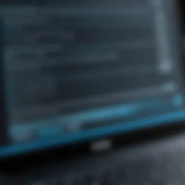 Close-up of laptop specifications on a digital display