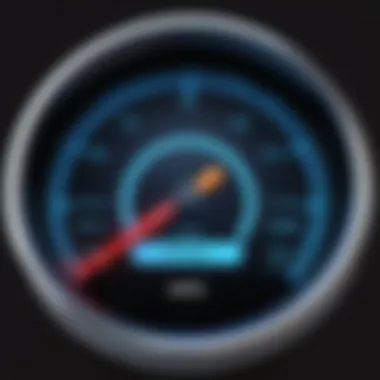 A speedometer indicating internet performance