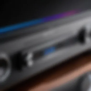 Close-up of soundbar controls and connectivity ports