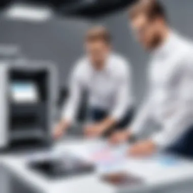 Evaluating Printing Solutions Business professionals discussing printing solutions