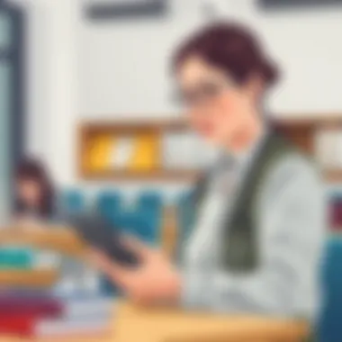 The Role of Ereaders in Modern Education An educator using an ereader in a classroom setting, emphasizing its role in education.